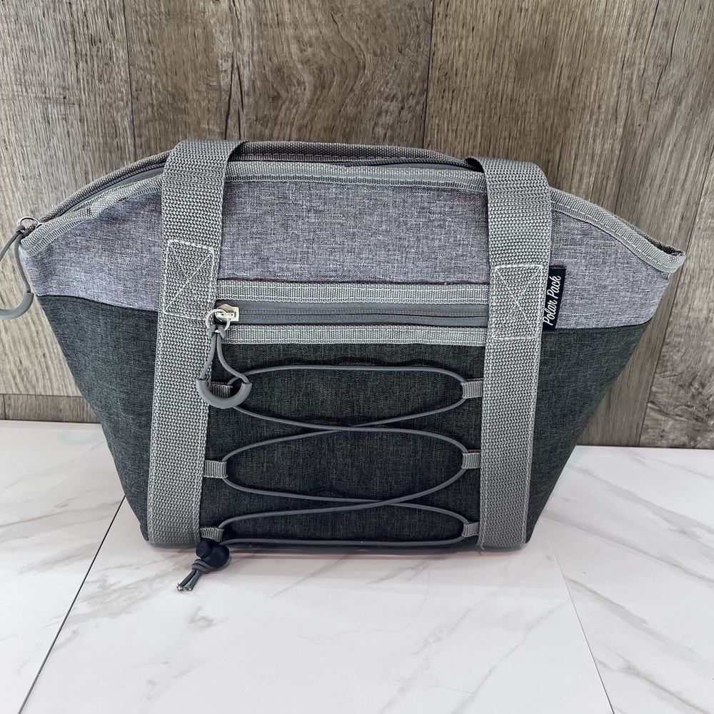 POLAR PACK Insulated 12 Can Bungee Cooler Tote with front zipper pocket 9.5x15"